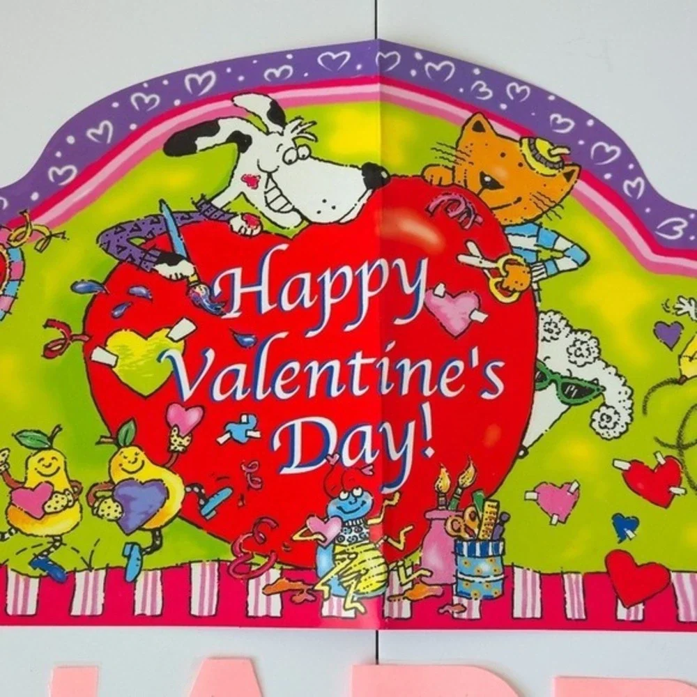 Valentine's Day Pink Hearts & Metallic Red Border‎ Teacher Bulletin Board Set
